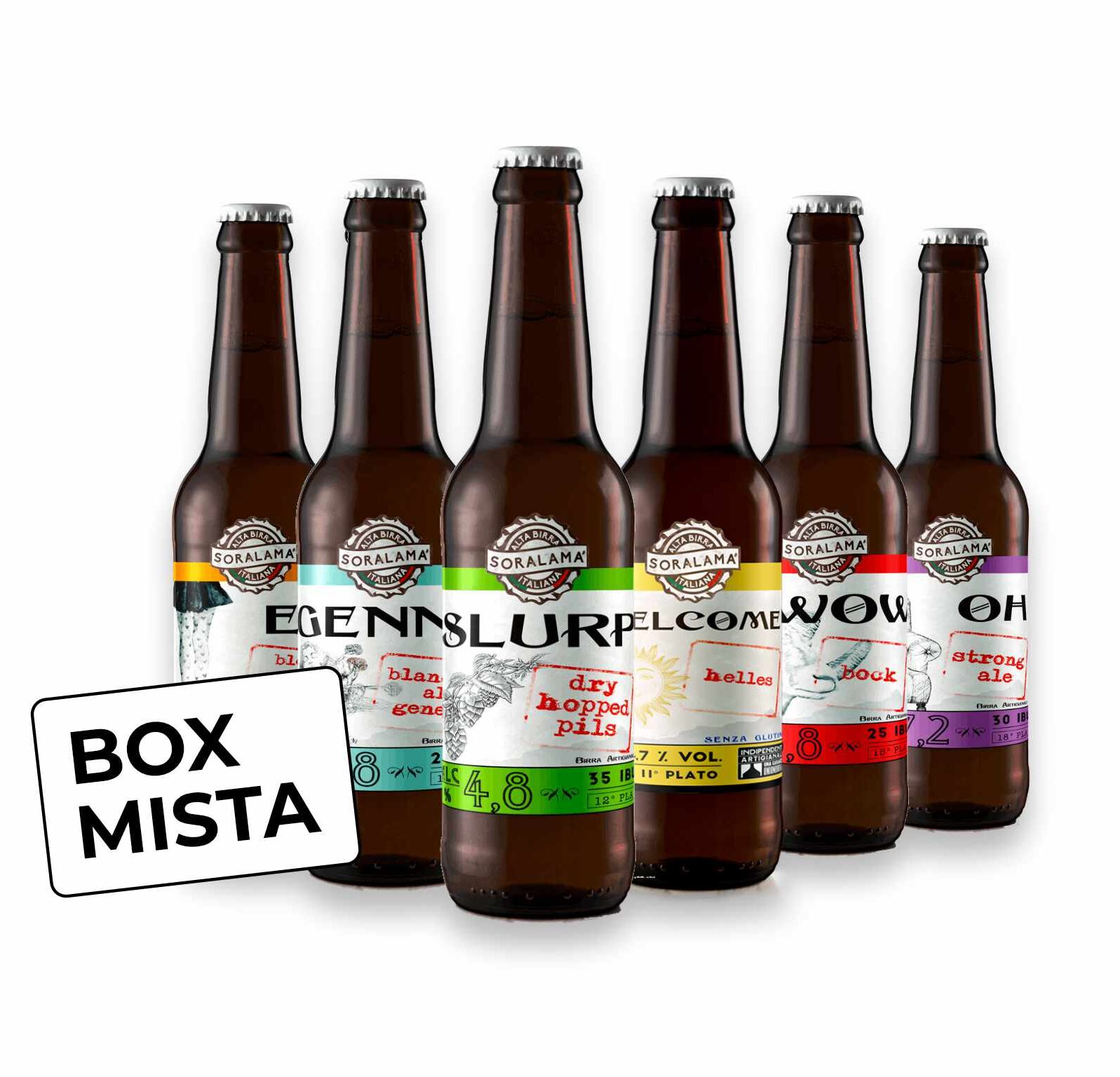 box di birre miste Soralamà con 12 bottiglie miste da 33 cl.
