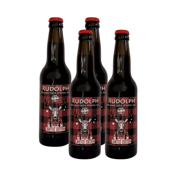 Confezione contenente quattro bottiglie di birra Rudolph, la nostra interpretazione delle classiche Belgian Dark Strong Ale.